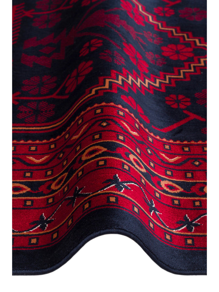 سجادة باغمان من سلسلة أفغانية من الفيسكوز المنسوج بكثافة، غير قابلة للانزلاق، رقيقة، مصنوعة آليًا، لونها أزرق داكن، رقم 01