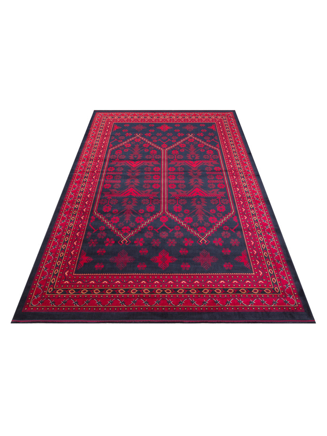 سجادة باغمان من سلسلة أفغانية من الفيسكوز المنسوج بكثافة، غير قابلة للانزلاق، رقيقة، مصنوعة آليًا، لونها أزرق داكن، رقم 01