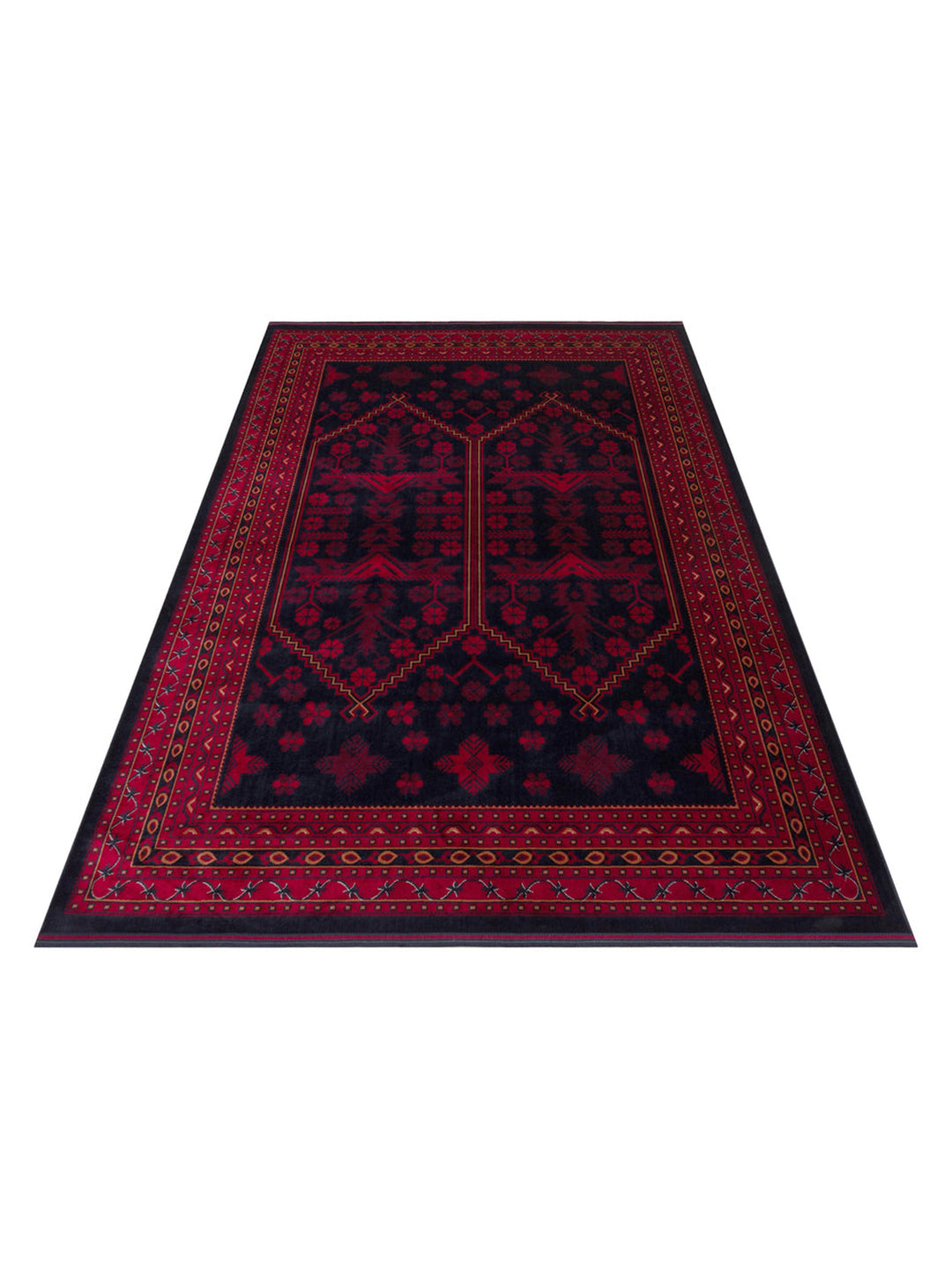 سجادة باغمان من سلسلة أفغانية من الفيسكوز المنسوج بكثافة، غير قابلة للانزلاق، رقيقة، مصنوعة آليًا، لونها أزرق داكن، رقم 01