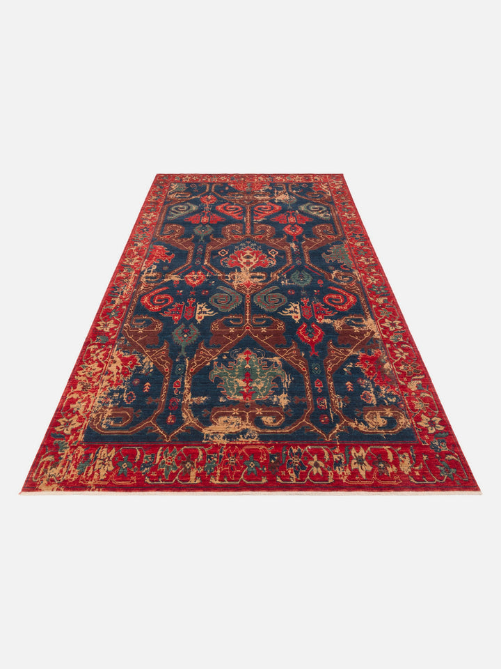 Göbeklitepe Serisi Anadolu Motiflerine Sahip %100 Yeni Zelanda Yünü ile Üretilen El Emeği Kara Tezgah Halı 05REDV - Carpetdocia