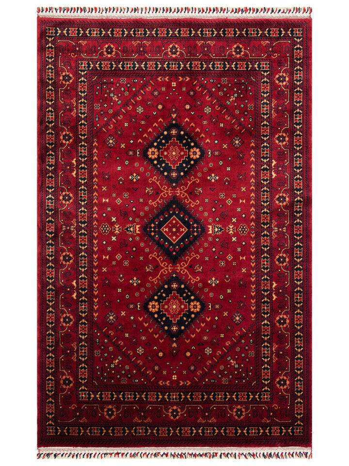 Kabil Afgan Desenli El Emeğiyle Özel Tezgahlarda Üretilen TENCEL™ Uşak Halısı 961 RED - Carpetdocia