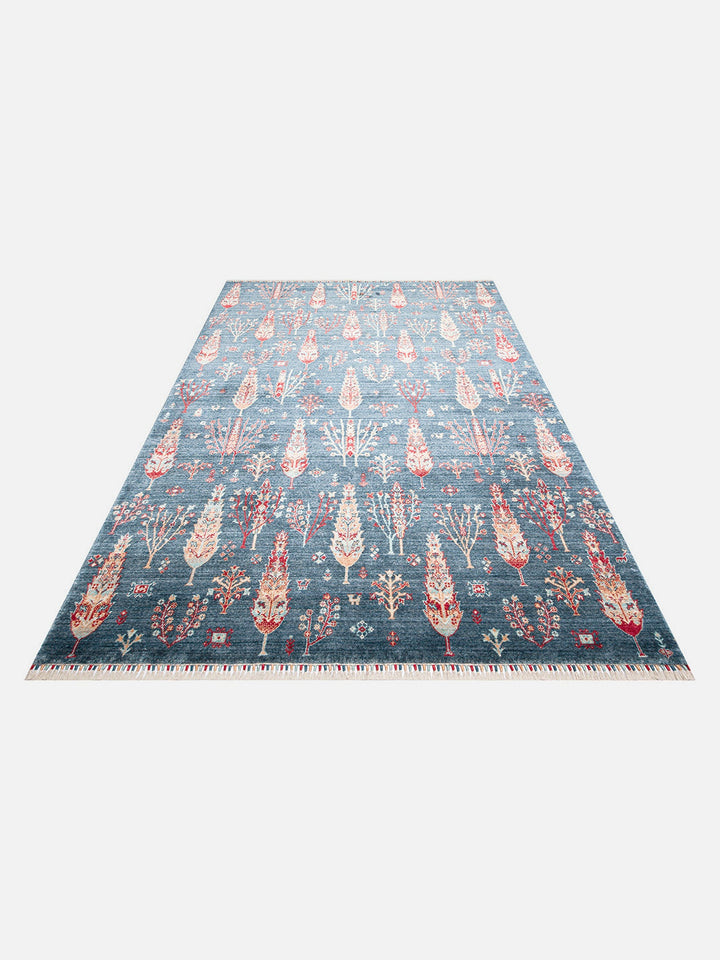 Oushak Carnaval %100 Naturel Kolay Temizlenir El Emeğiyle Üretilen TENCEL™ Modern Uşak Halısı 08 NAVY TURQUOISE - Carpetdocia