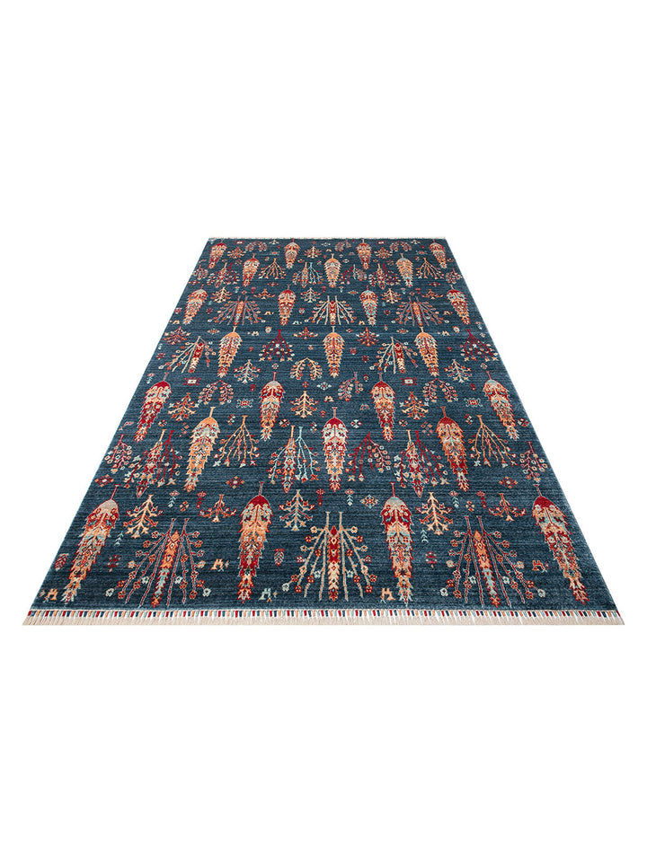 Oushak Carnaval 100% Natural Easy to Clean Handcrafted TENCEL™ Modern Uşak Rug 08 NAVY TURQUOISE