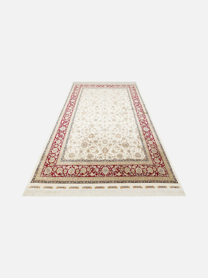 Topkapı Serisi Yüksek Kalite Sık Dokuma Klasik Desenli Özel Işıltılı Salon Halısı 03 CREAM RED - Carpetdocia
