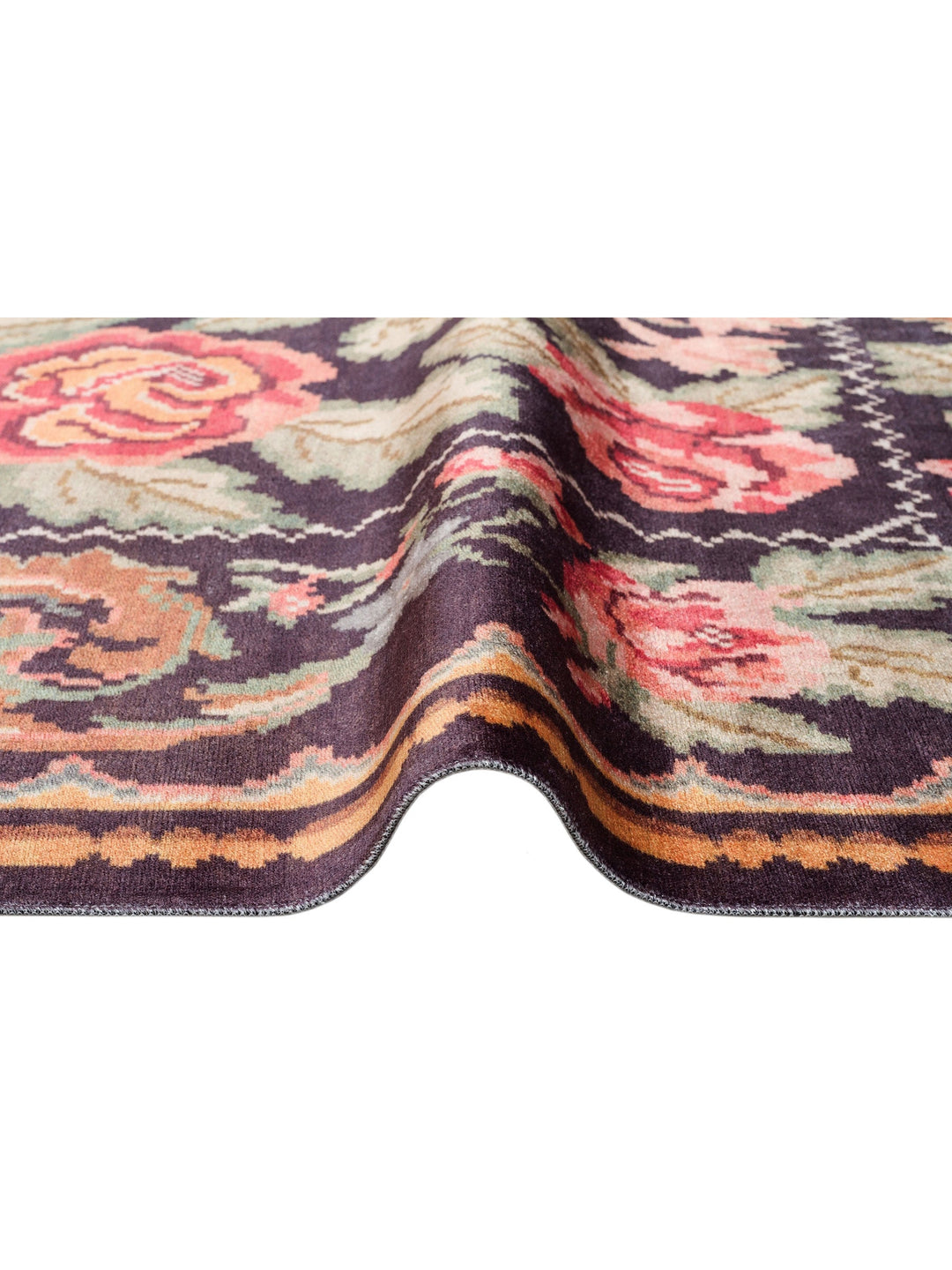 Historic Serisi Kaymaz Antik Desenli Salon Oturma Odası Koridor Mutfak Yıkanabilir Halı 02 BLACK - Carpetdocia