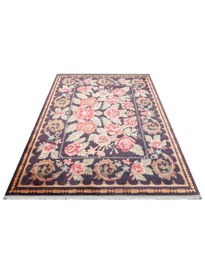 Historic Serisi Kaymaz Antik Desenli Salon Oturma Odası Koridor Mutfak Yıkanabilir Halı 02 BLACK - Carpetdocia