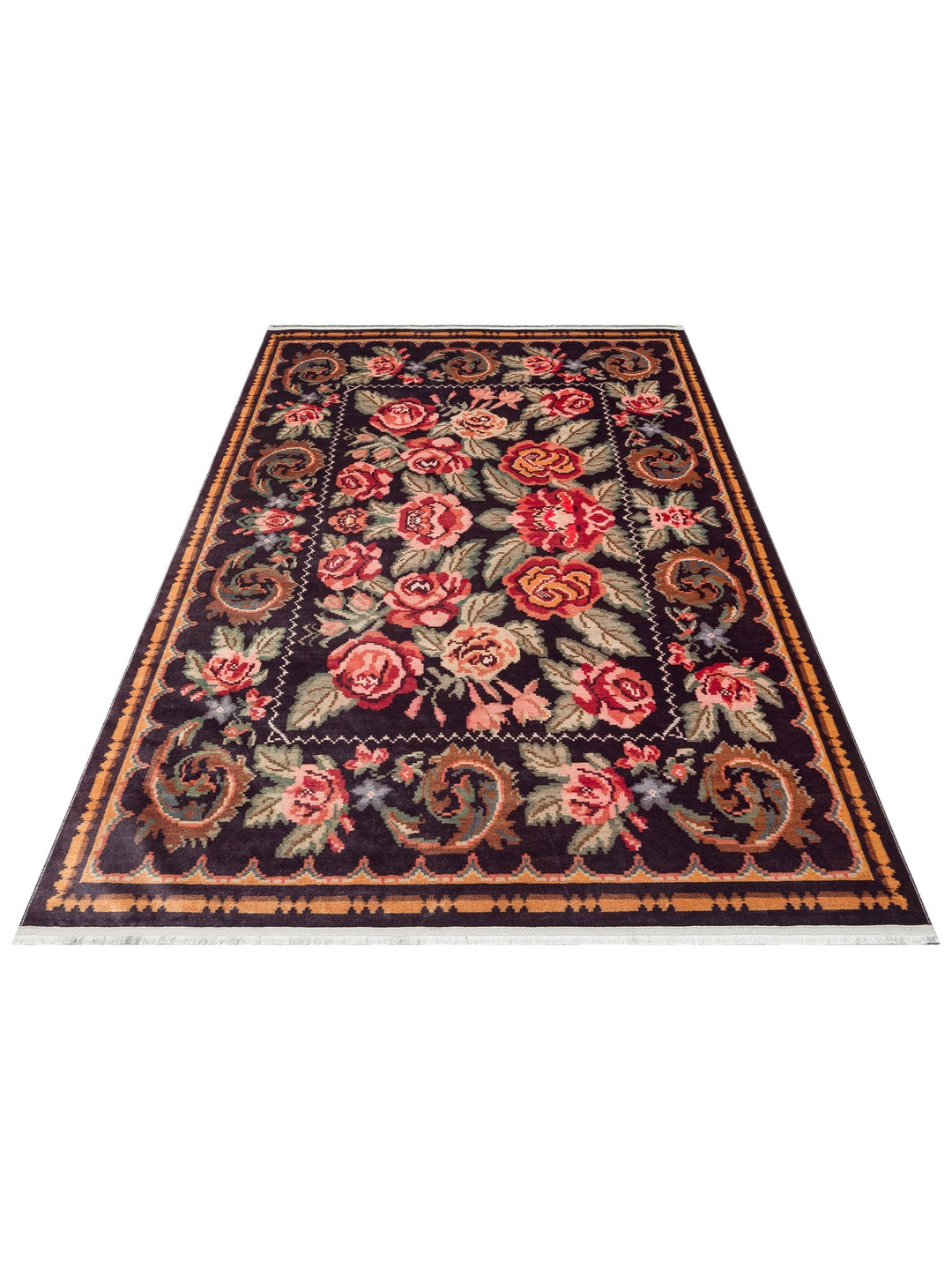 Historic Serisi Kaymaz Antik Desenli Salon Oturma Odası Koridor Mutfak Yıkanabilir Halı 02 BLACK - Carpetdocia
