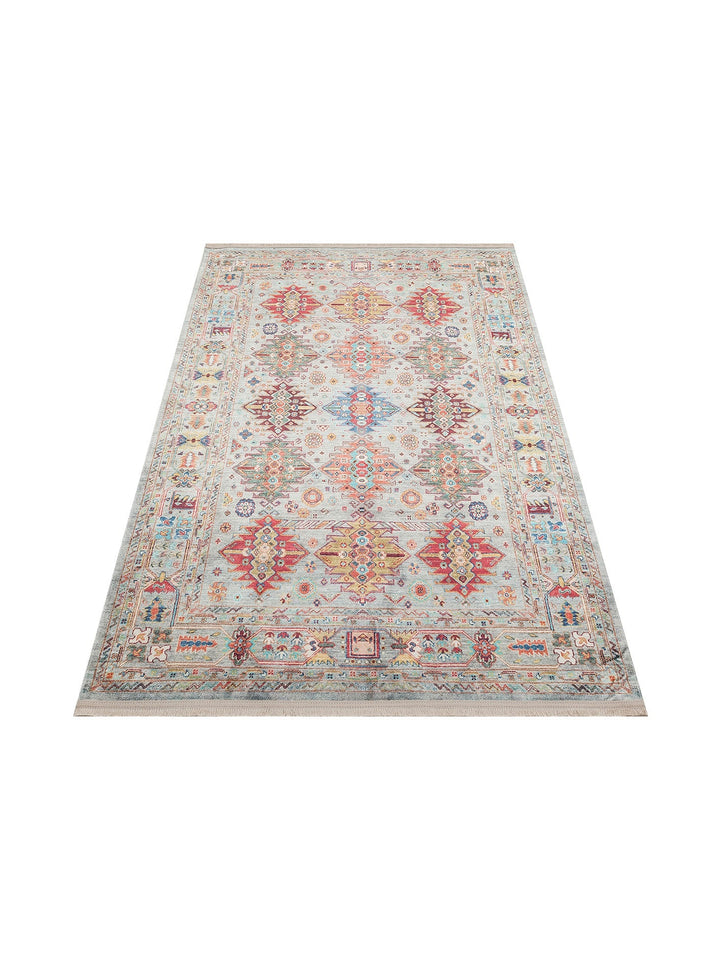 Historic Serisi Kaymaz Antik Desenli Salon Oturma Odası Koridor Mutfak Yıkanabilir Halı 06 AQUA - Carpetdocia