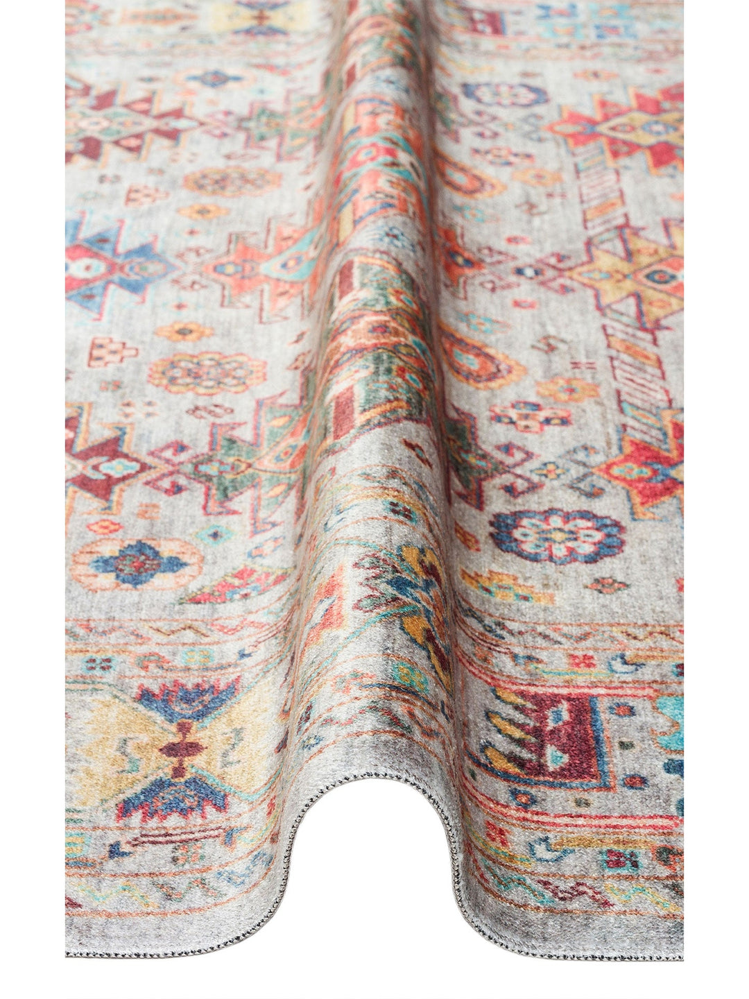 Historic Serisi Kaymaz Antik Desenli Salon Oturma Odası Koridor Mutfak Yıkanabilir Halı 06 AQUA - Carpetdocia