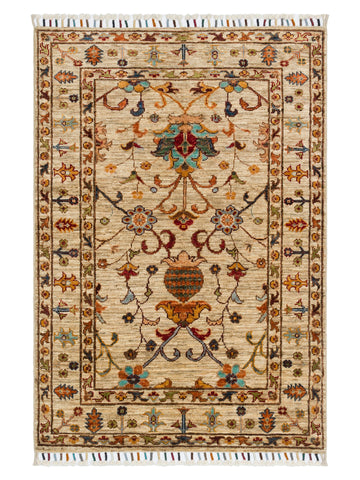 El dokuma Afgan halı krem bitkisel desen 85x125 cm