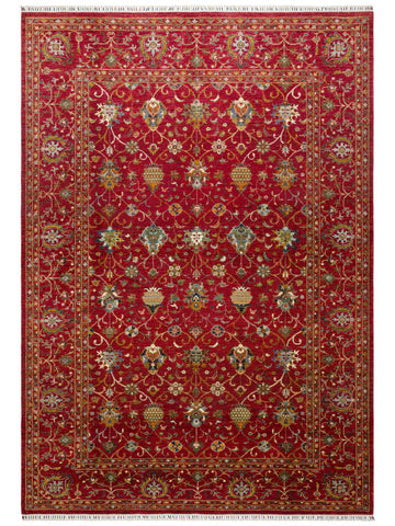 El dokuma Afgan halı kırmızı Şah Abbas palmet rozet kuşbakışı 278x382 cm