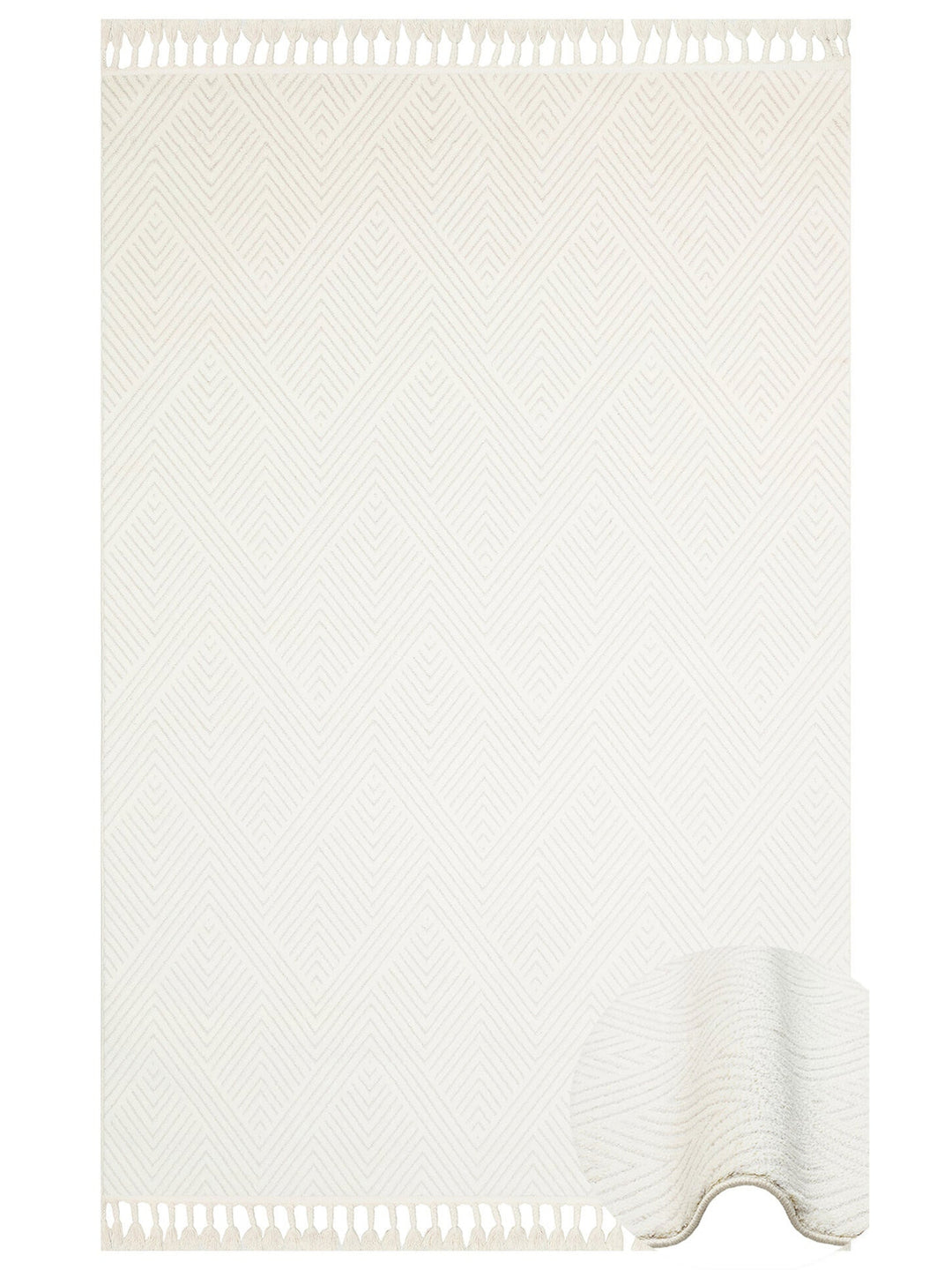 Lounge Serisi Etnik Desenlere Sahip Salon Oturma Odası Koridor Yumuşak Modern Halı 01 WHITE - Carpetdocia