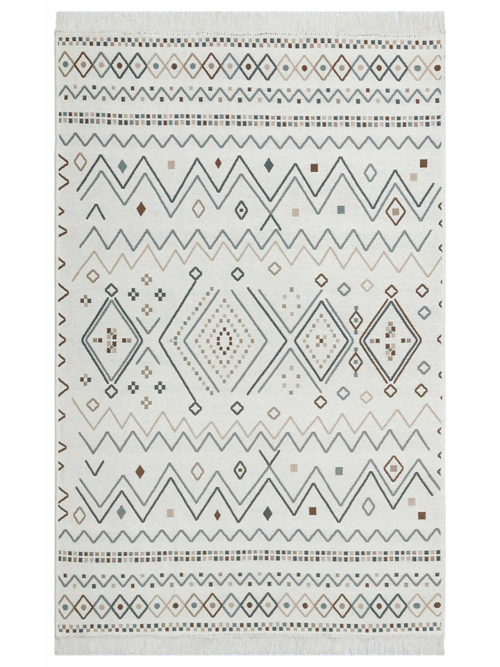 Maya %100 Naturel Pamuk Yıkanabilir Çift Taraflı Oturma Odası Mutfak Koridor Modern Kilim 05BEIGEBLU - Carpetdocia