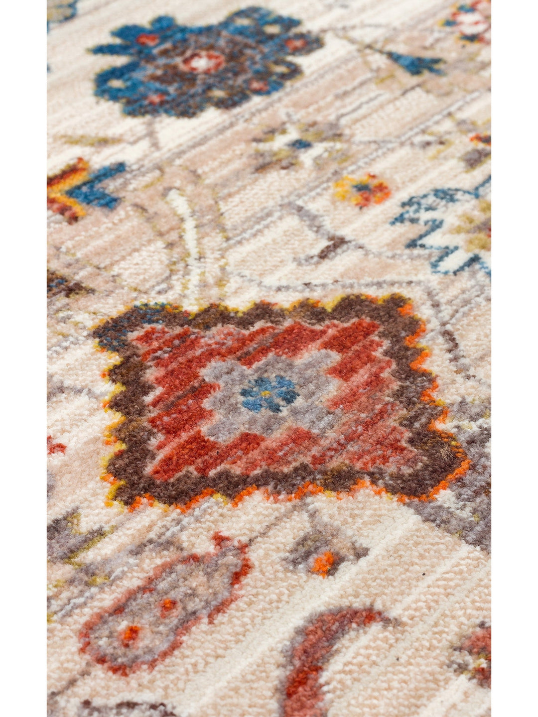 Nil Serisi Etnik ve Modern Desenli Renkli Saçaklı Oturma Odası Mutfak Halı 01 CREAM TERRA - Carpetdocia