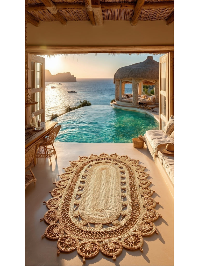 Only Jüt Yuvarlak ve Oval %100 طبيعي غرفة جلوس مدخل مطبخ شرفة سجادة منسوجة يدويًا CA109NATXW