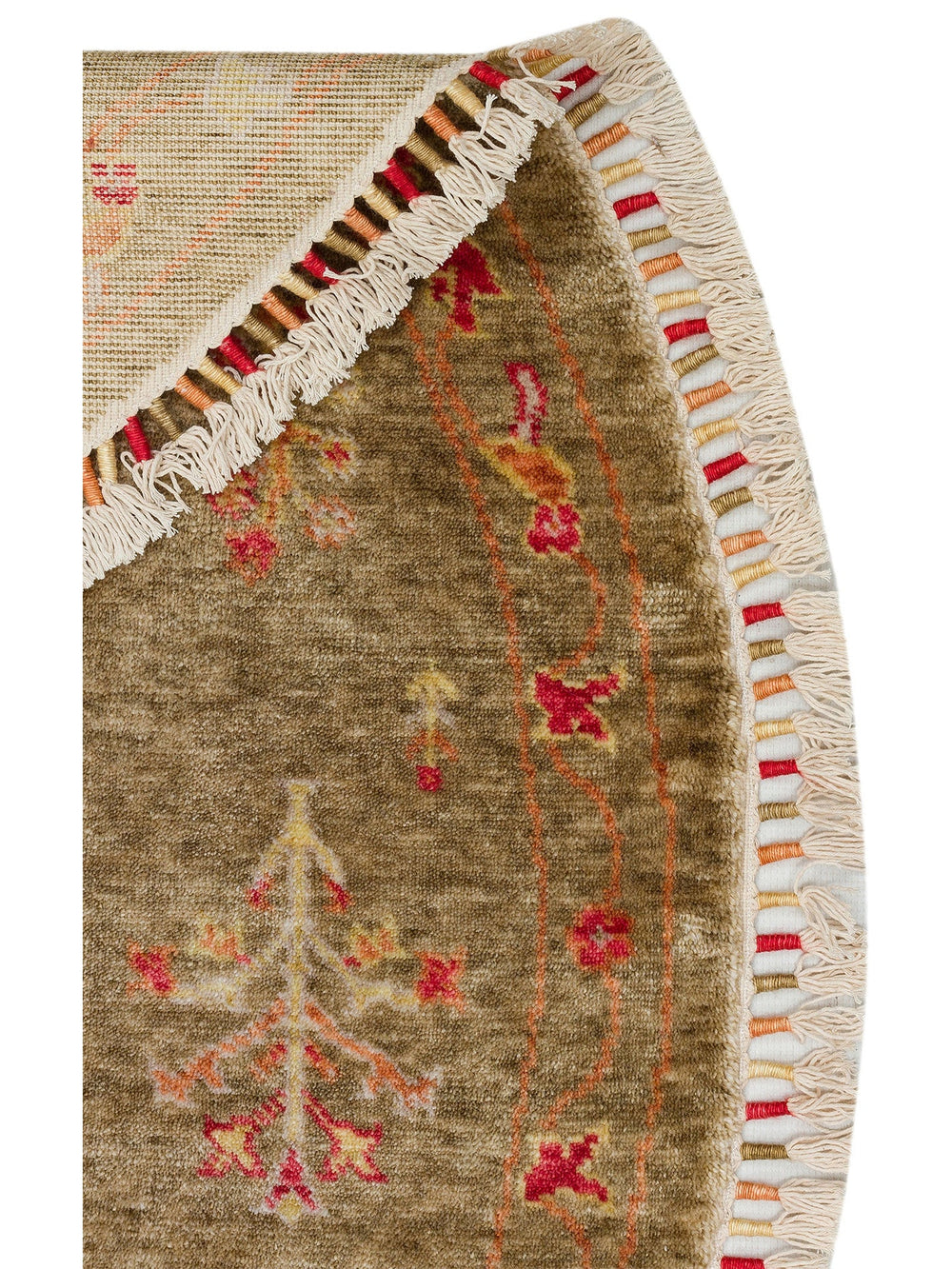 Oushak Carnaval %100 Naturel Kolay Temizlenir El Emeğiyle Üretilen Yuvarlak Uşak Halısı 08 GREEN Q - Carpetdocia