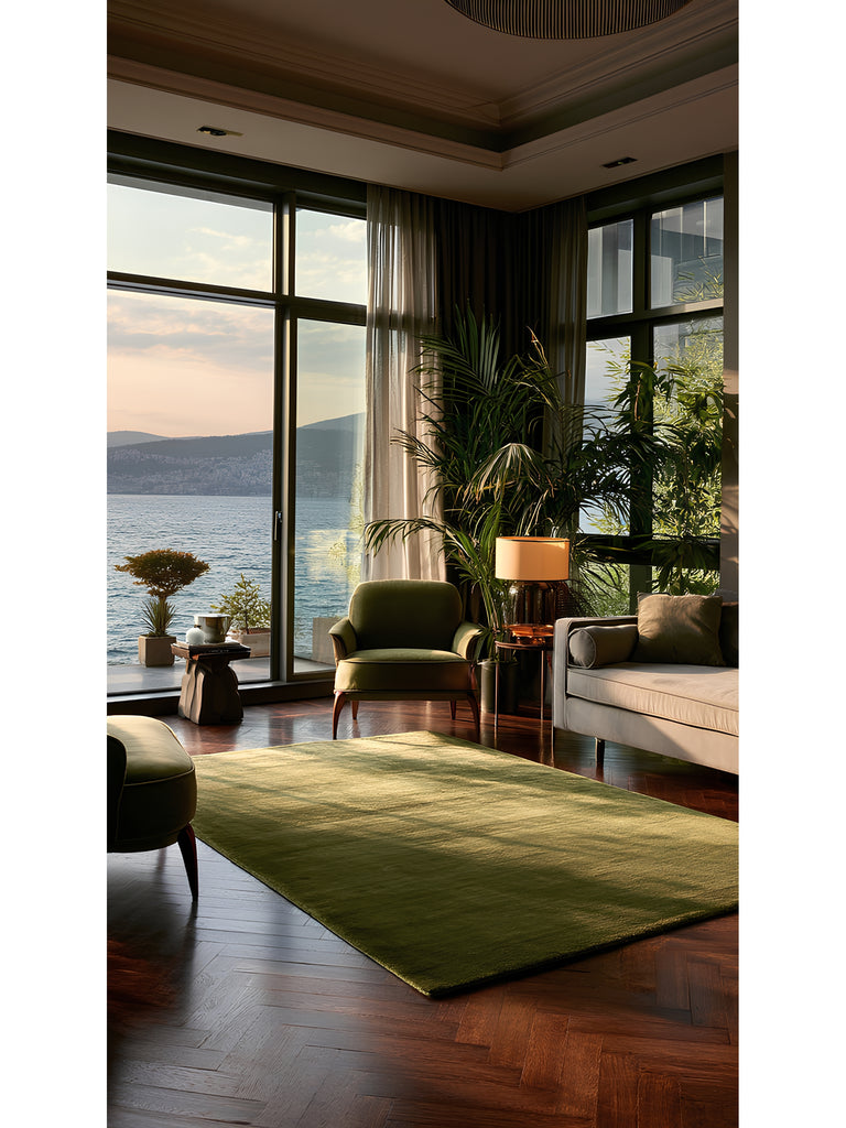 Queen Series 100% Natural Viscose Shiny Modern Handmade Living Room Carpet MOSS