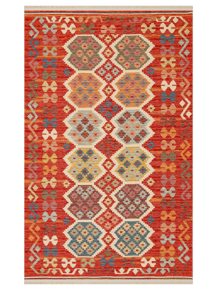 Rota Yıkanabilir, Çift Taraflı Kullanıma Uygun Yumuşak Tuşeli Otantik Kilim 03 RED - Carpetdocia