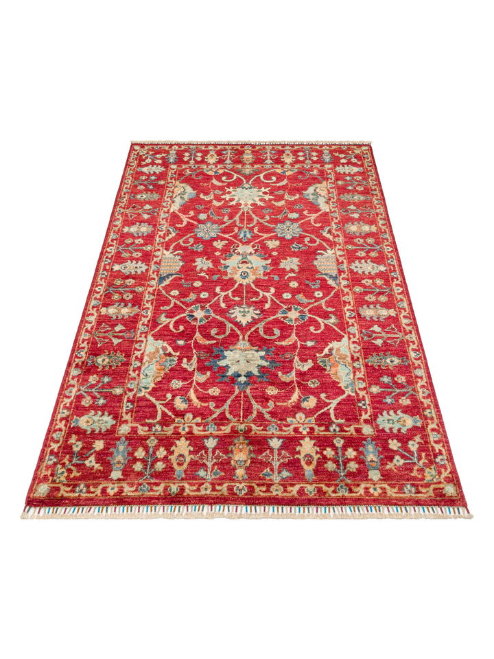 El dokuma Afgan halı kırmızı bitkisel desen 125x182 cm