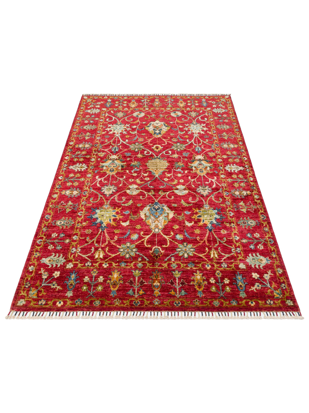 El dokuma Afgan kırmızı halı 148x206 cm stüdyo çekimi