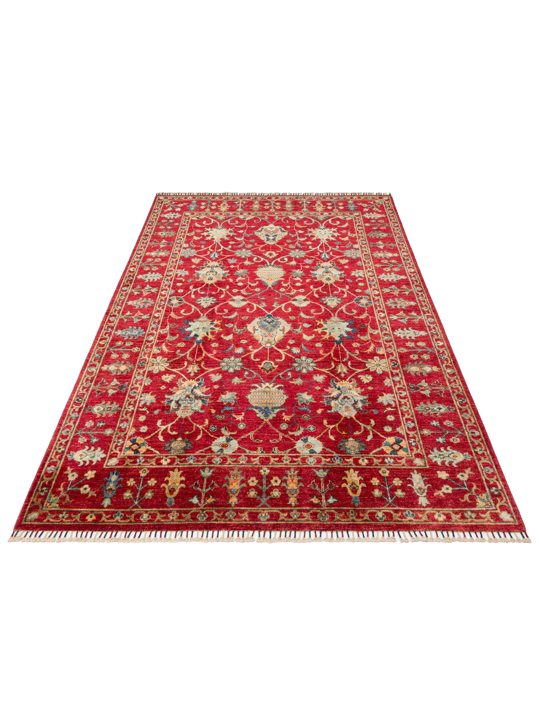 El dokuma Afgan halı kırmızı bitkisel desen 179 x 243 cm stüdyo