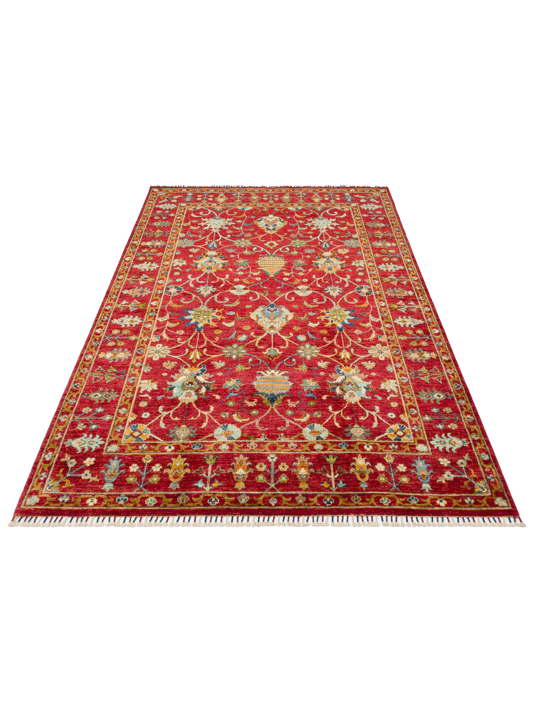 El dokuma Afgan halı kırmızı bitkisel desen 175 x 241 cm stüdyo