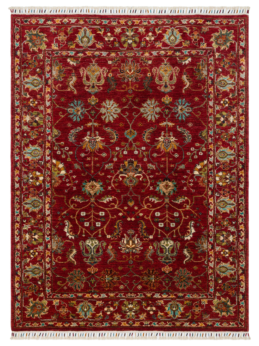 El dokuma Afgan halı kırmızı bitkisel desen 155x206 cm