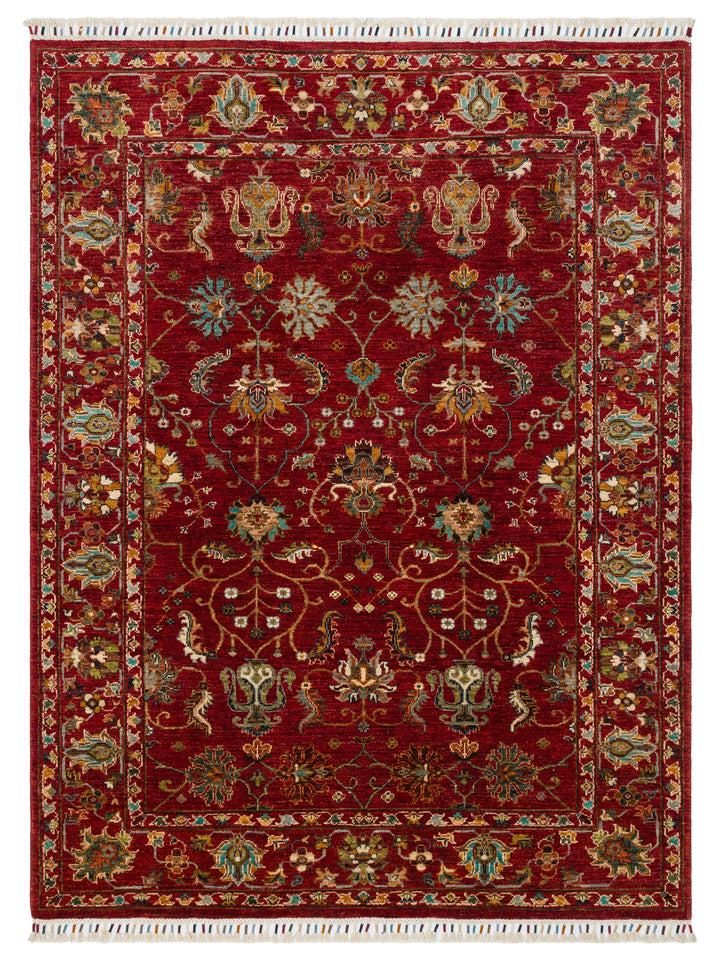 El dokuma Afgan halı kırmızı bitkisel desen 155x206 cm