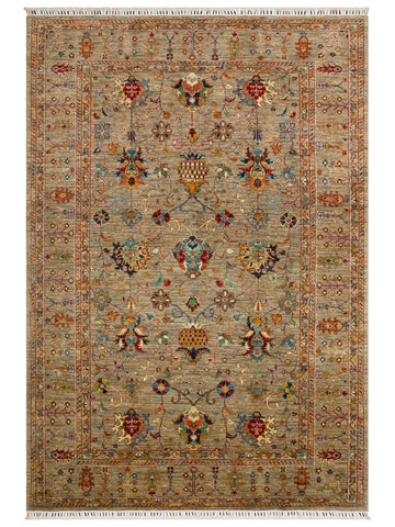 El dokuma Afgan halı taba Şah Abbas palmet rozet kuşbakışı 199x285 cm