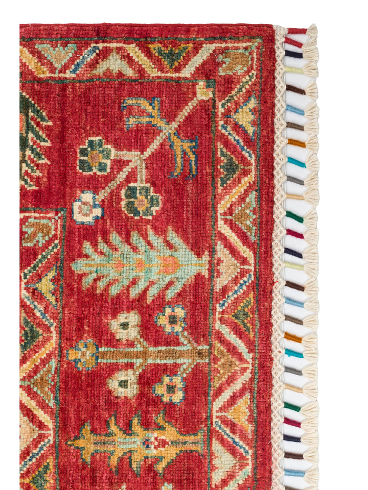 El dokuma Afgan halı kırmızı bitkisel desen 156 x 214 cm detay