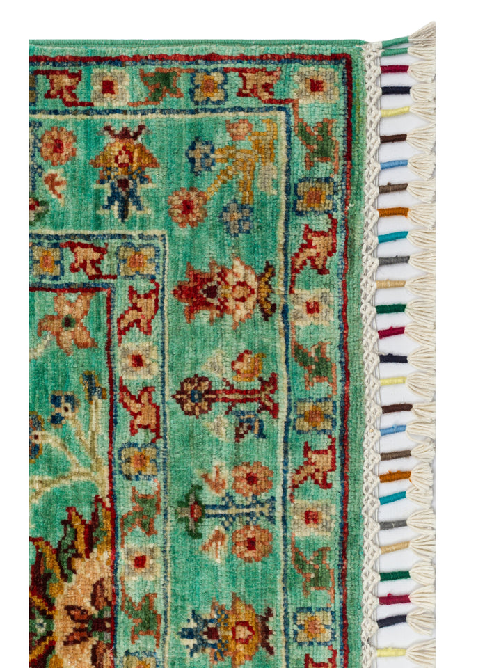 El dokuma Afgan halı turkuaz bitkisel desen 81x251 cm
