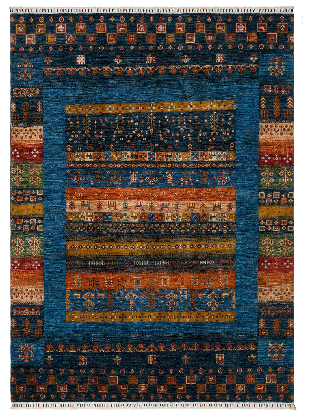 El dokuma Afgan halı lacivert bitkisel desen 177x242 cm
