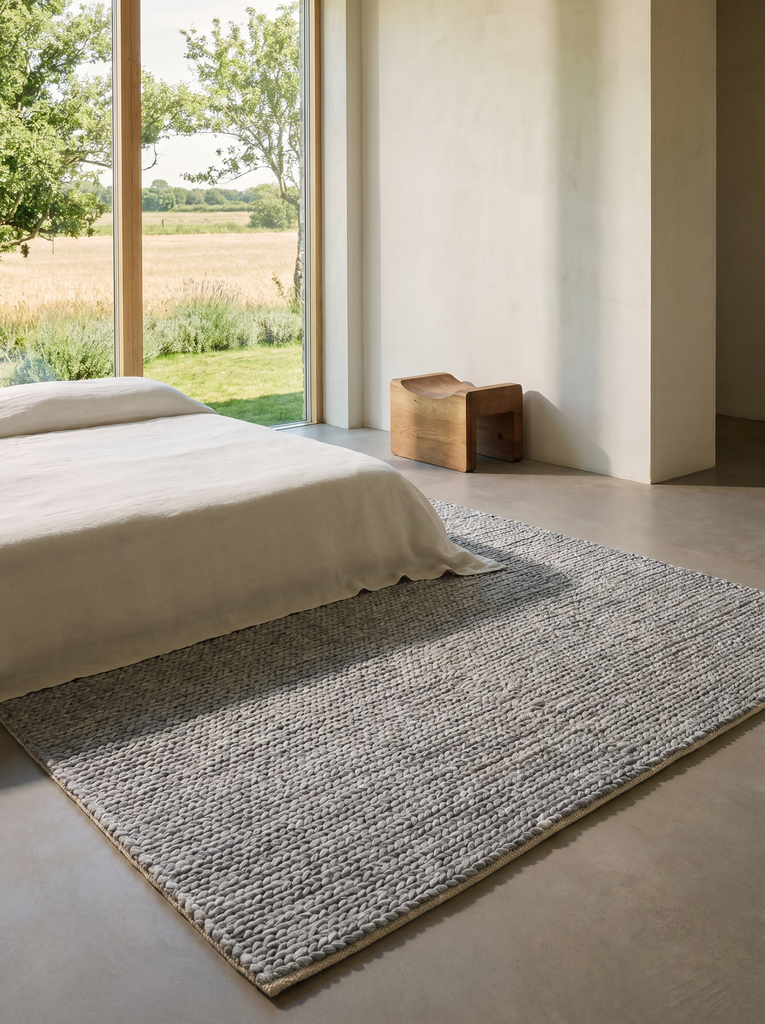 Tapis tricoté fait main pour salon, couloir, entrée à motif kazak 100 % laine naturelle Woolstar GREY