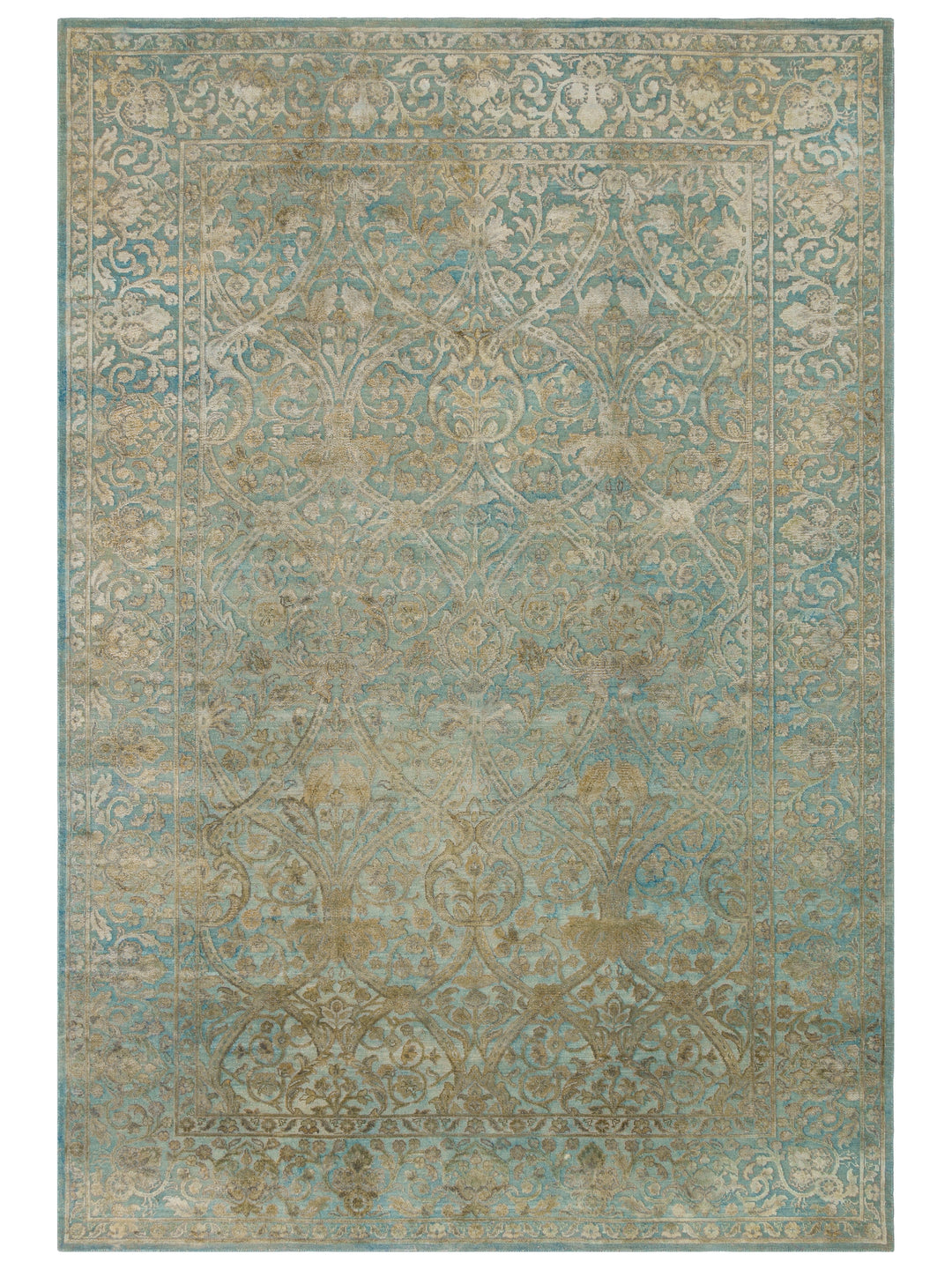 El dokuma Hindistan Jaipur halı Antik Gök Mavisi 183x272 cm kuşbakışı üstten görünüm
