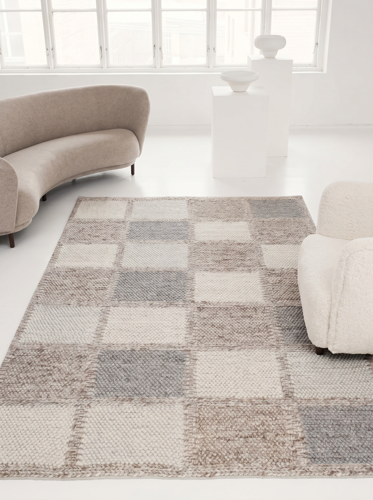 Tapis tricoté fait main pour salon, couloir, entrée à motif kazak 100 % laine naturelle Woolstar MARJORY NAT