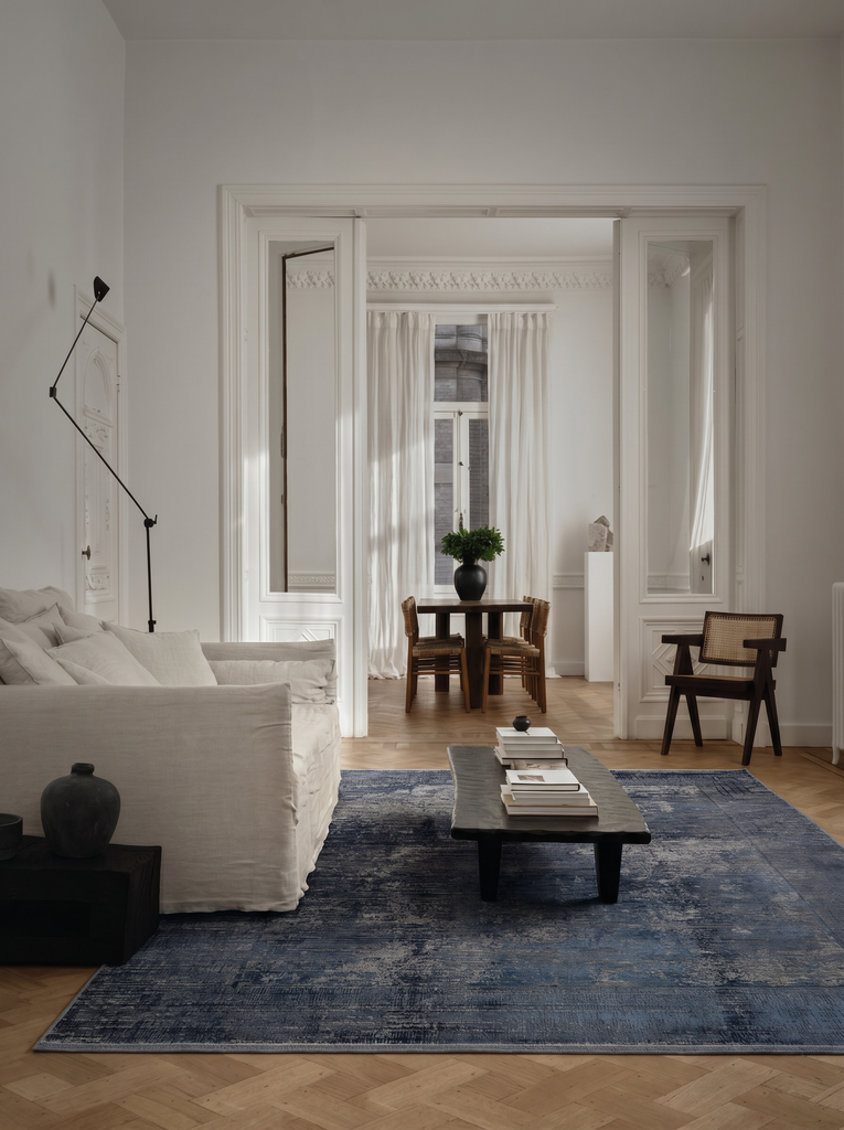 Tappeto moderno da salotto, soggiorno e corridoio, tessitura fitta di alta qualità, elegante, tinto con effetto speciale scintillante 02 NAVY