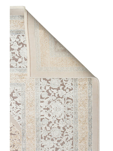 Mumbai Serisi Klasik Desenli Yüksek Kalite Sık Dokuma Parlak Salon Halısı 08 CREAM GREY - Carpetdocia