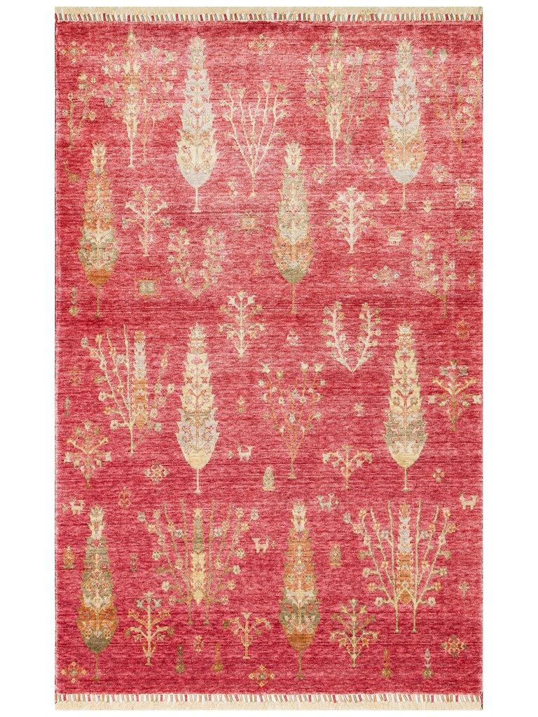 Oushak Carnaval %100 natürlich, leicht zu reinigen, handgefertigt, TENCEL™ moderner Uşak-Teppich 08 RED AUTUMN