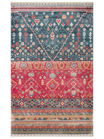 Oushak Carnaval سجادة أُشاق حديثة مصنوعة يدوياً من TENCEL™ 100% طبيعية سهلة التنظيف 17 NAVY MULTY