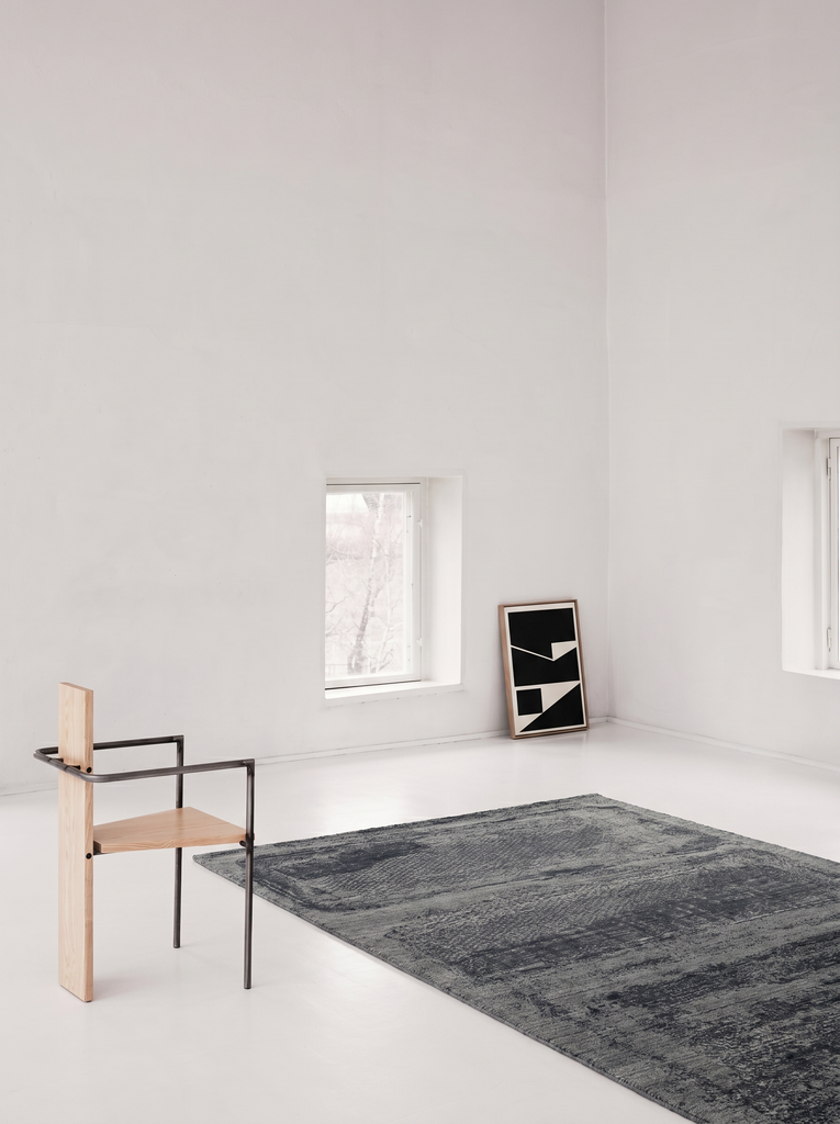 Serie Palette Tappeto Scandinavo Fatto a Mano in 100% Lana Naturale, Viscosa e Cotone per Soggiorno, Salotto NERO