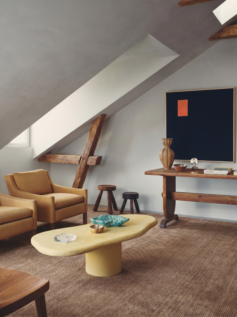 Tappeto da salotto moderno tessuto a mano in viscosa, lana e cotone 100% naturale della serie Portofino BROWN