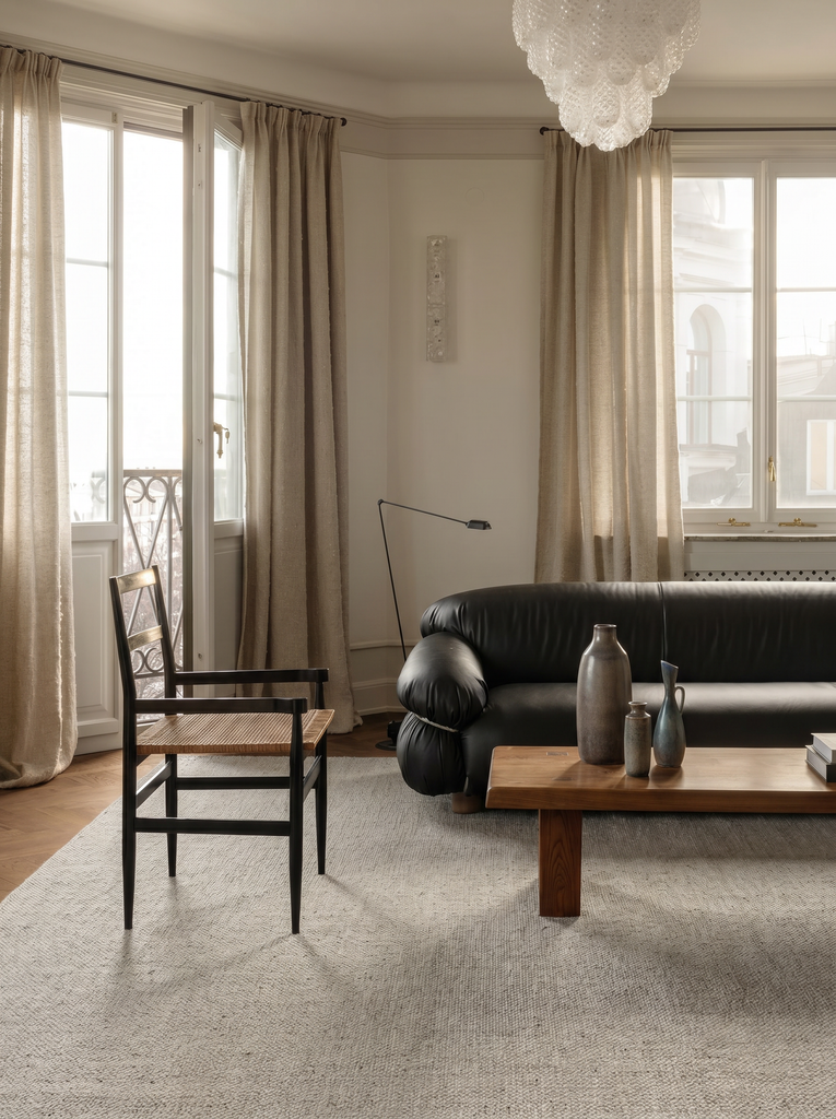 Tapis de salon, séjour et chambre à coucher scandinave Puralana, tissé à la main en laine naturelle 100 % et coton GRY