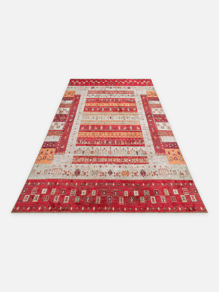 Ruggadocia Kaşkuli Lori Tribal Desenli Halı Kırmızı detay