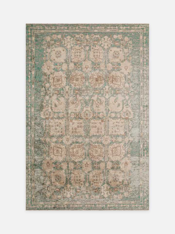 Ruggadocia Mamluk Turkuaz Kartuş Desenli Halı kuşbakışı