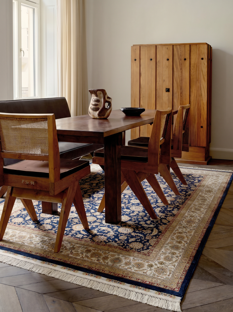 Topkapı Serie Hochwertiger dicht gewebter klassisch gemusterter spezieller schimmernder Wohnzimmerteppich 03 NAVY CREAM