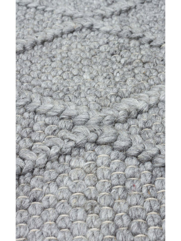 Woolstar %100 Naturel Kazak Desenli Salon Oturma Odası Koridor Antre El Dokuma Örgü Halı DIAMONDGREY - Carpetdocia